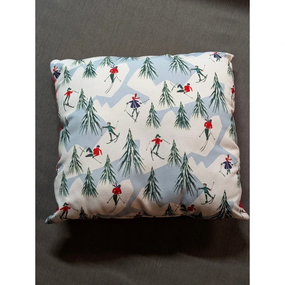Vintage Style Winter Ski Scene Throw Pillow Lodge Cabin Decor Square 17